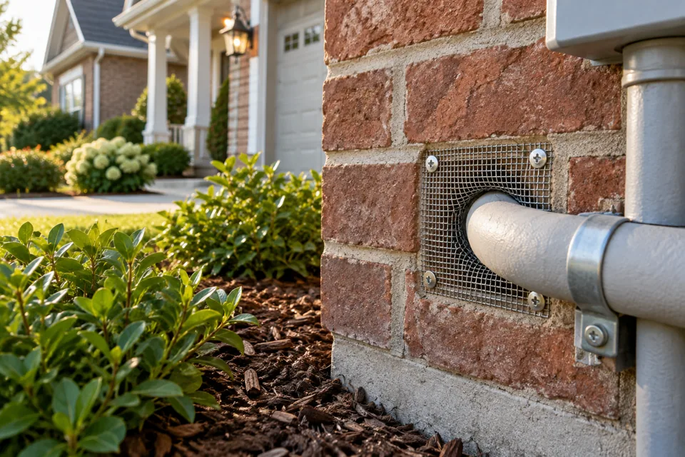 Fine stainless steel mesh around an exterior utility penetration